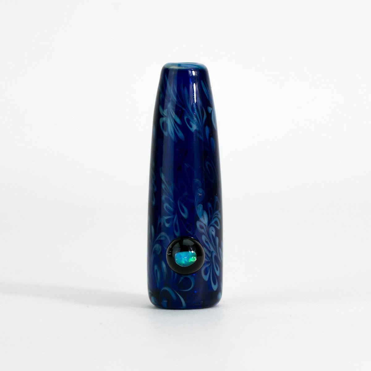 Glass chillum dark blue flower with orb