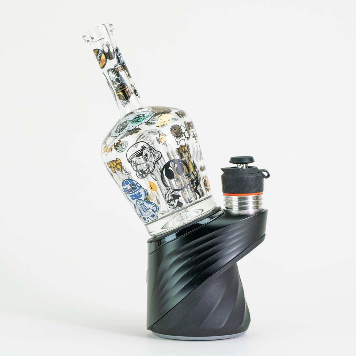 Decorative Star Wars character designed glass bottle on white background