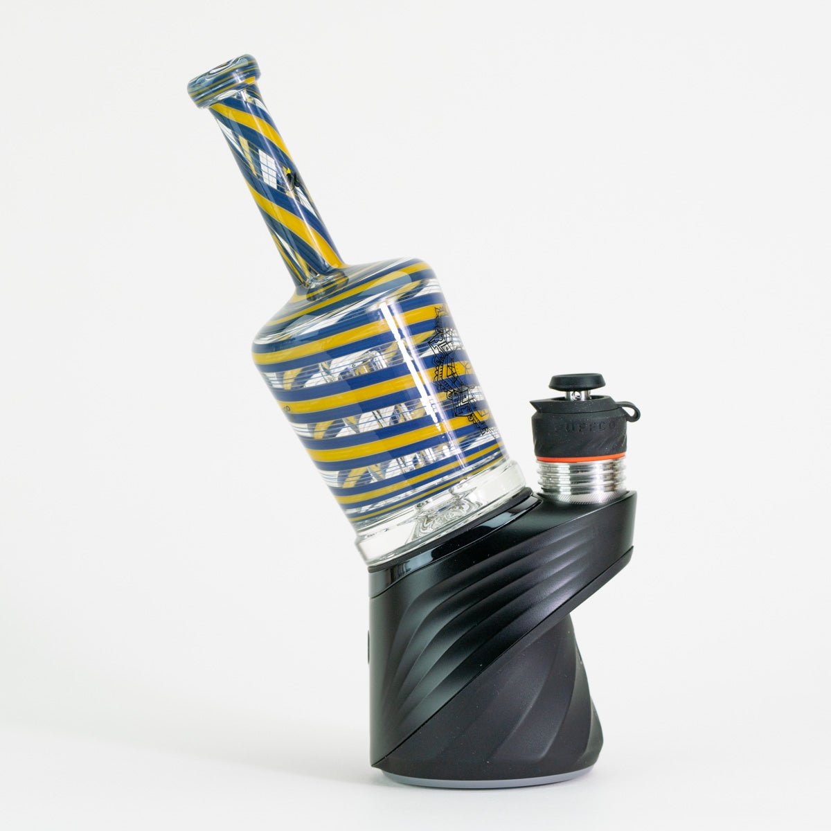 Yellow and blue glass attachment on Puffco Peak Pro