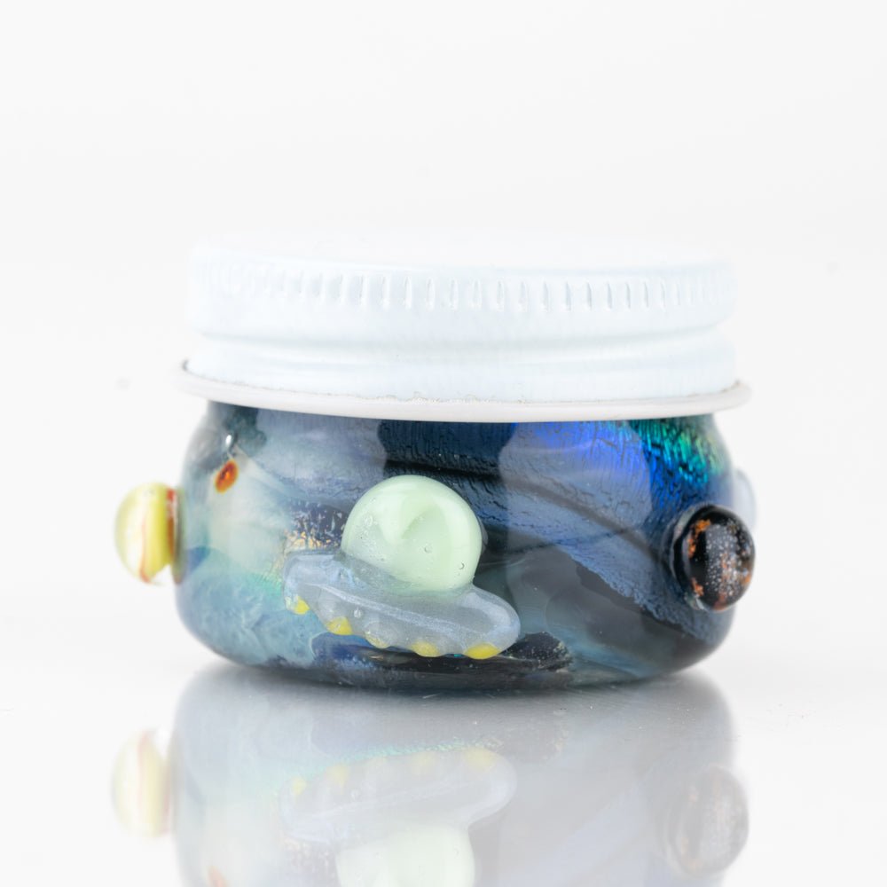 Across the Universe glass jar with stars, UFO, and planet lampwork