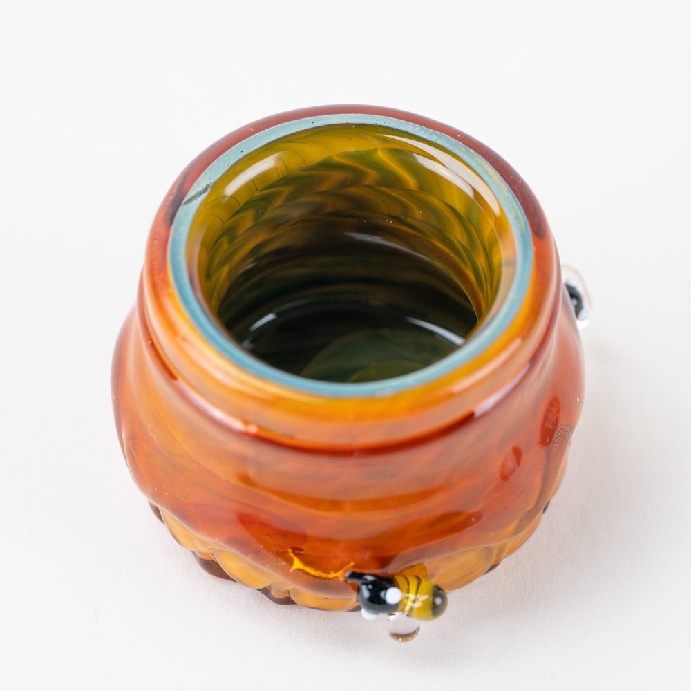 Bee themed concentrate jar with honey inspired glasswork and sculpted details
