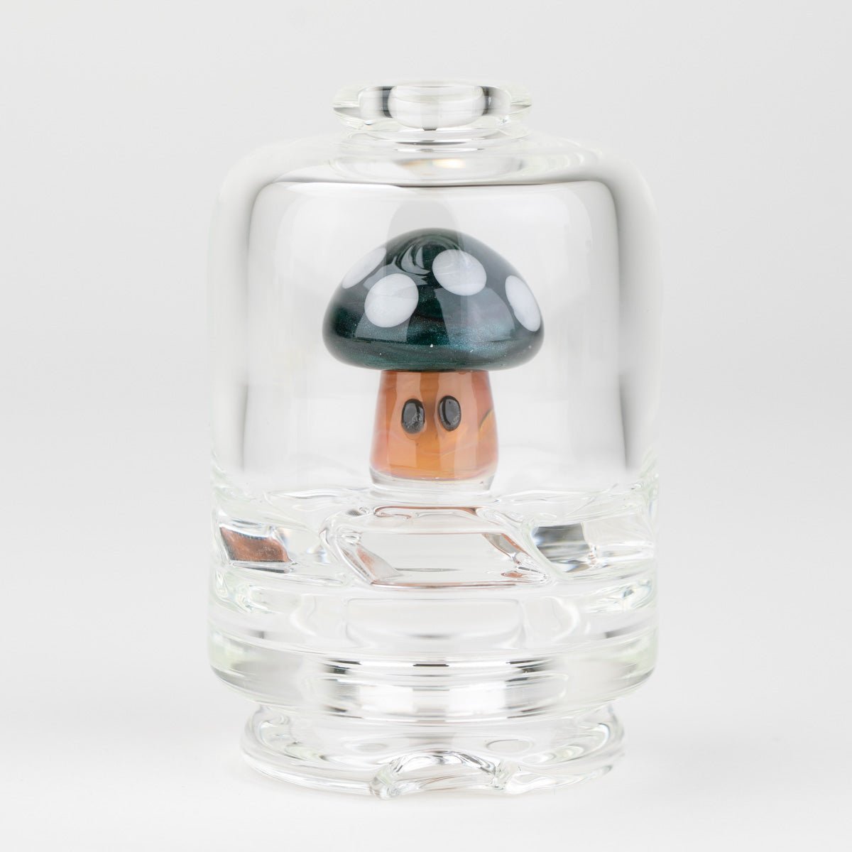 Blue Mushroom Puffco Peak dry top attachment with clear glass and mushroom detail