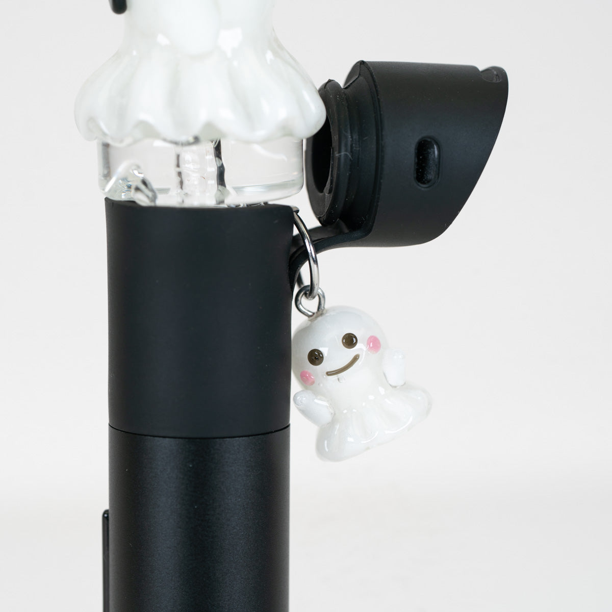 Front view of the Blushy Ghost Charm with smiling face and raised arms