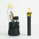 Bright Bloom Puffco Peak glass attachment and matching Pivot mouthpiece displayed on Puffco device