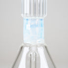 Close-up of the Celeste Signature Beaker's opalescent blue neck accent beneath the distinctive clear ribbed glass