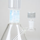 Close-up of the Celeste Signature Beaker's opalescent blue neck accent beneath the distinctive clear ribbed glass