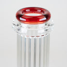 Close-up of the sculpted ruby-red comfort rim mouthpiece and clear glass collar on the Empire Glassworks Classics Beaker