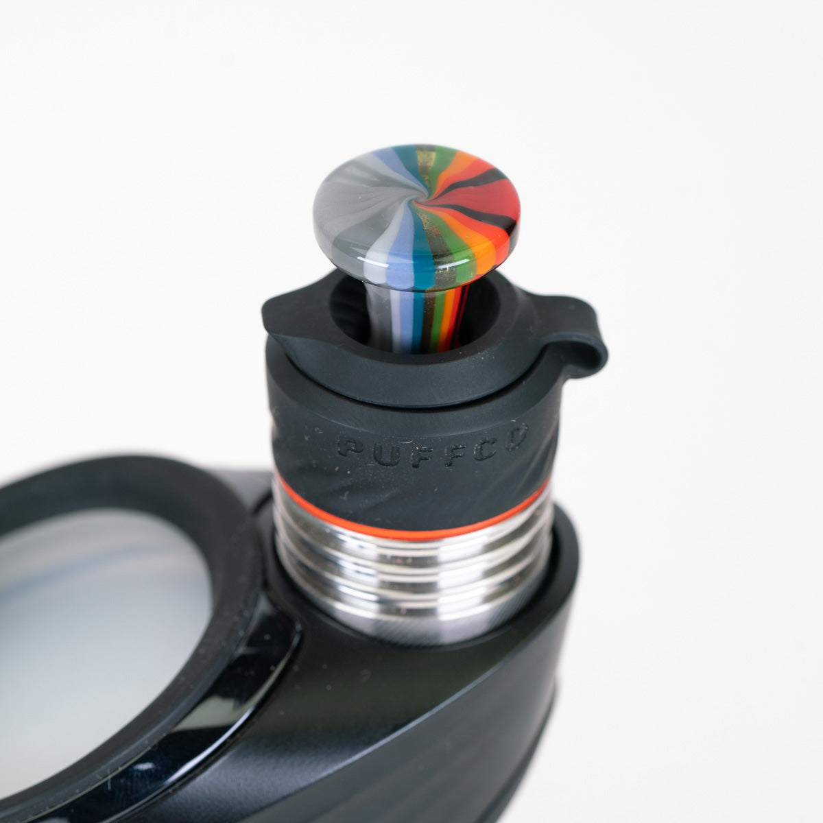 Cloudy Rainbow Puffco 3DXL joystick with multicolor striped glass
