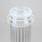 Close-up of the sculpted opalescent blue comfort rim mouthpiece above the clear ribbed neck of the Celeste Beaker Bong
