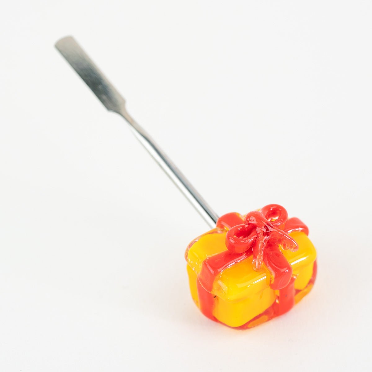 Empire Glassworks Christmas Present Dabber with yellow gift box glass detail and metal working end