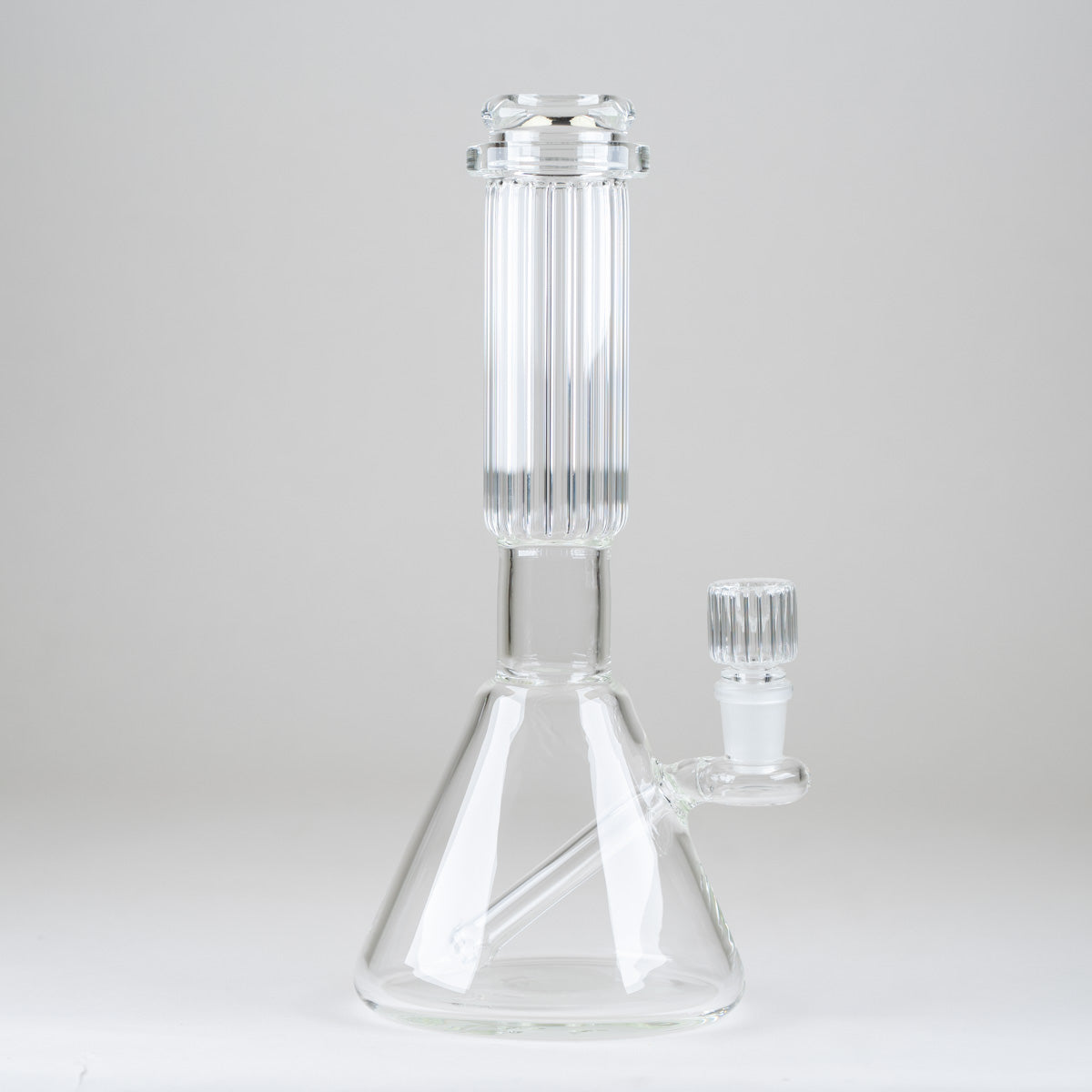 Empire Glassworks Classics Signature Beaker Series in Crystal featuring a clear ribbed glass neck and wide beaker base