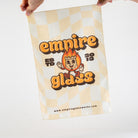 Empire Glassworks dab rag with retro cream pattern and orange logo