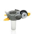 Empire Glassworks Paulie the Penguin Bowl Piece with gray body and yellow feet
