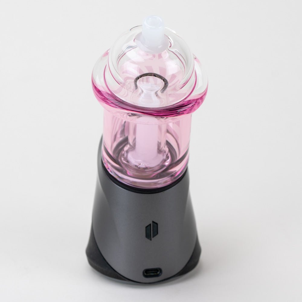 Empire Glassworks pink slushie Puffco top shown on a black Puffco base