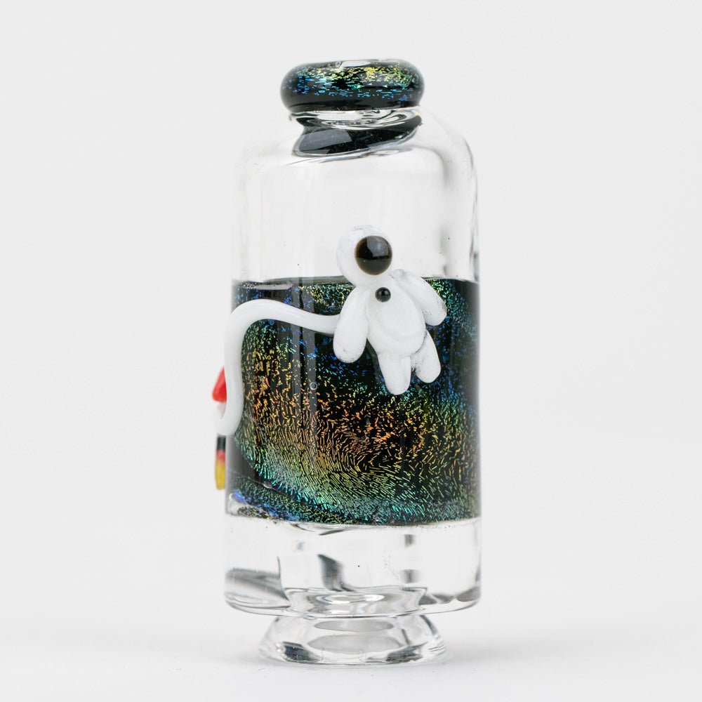 Across the Universe Puffco Pivot mouth piece handcrafted from borosilicate glass with cosmic space details.