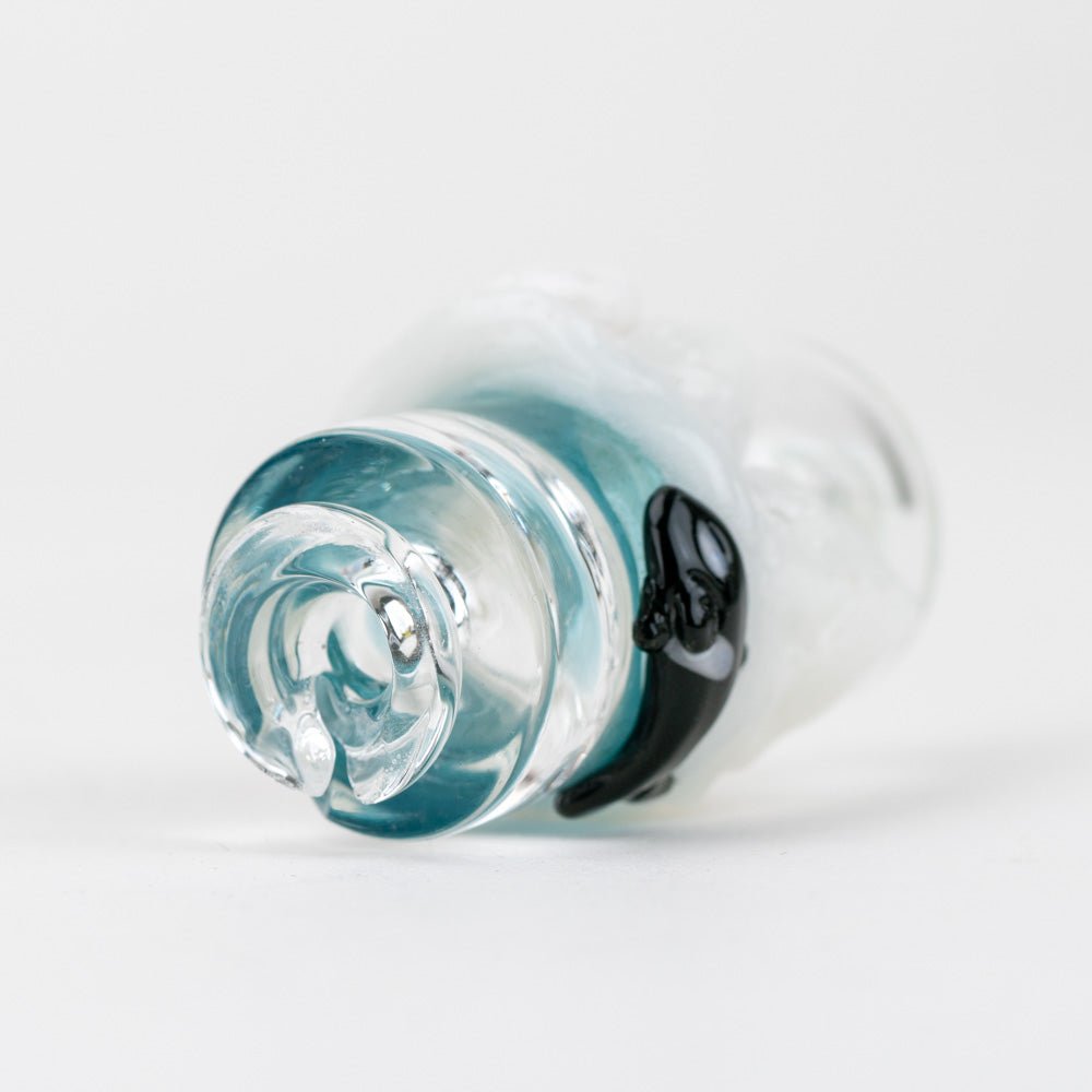 Bottom look of the Avenge the Arctic Puffco Pivot Glass Mouth Piece by Empire Glassworks handmade borosilicate top.