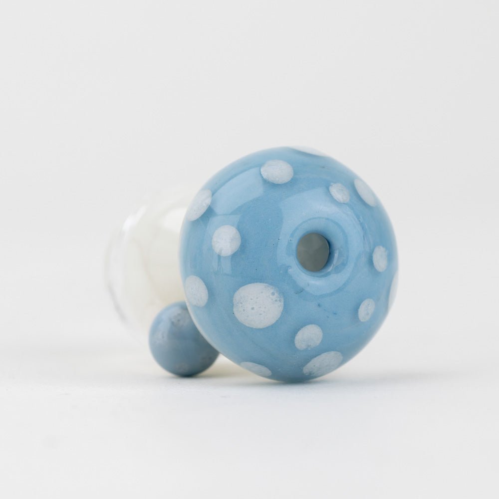 Unique Puffco Pivot mouthpiece upgrade by Empire Glassworks designed to resemble a blue mushroom