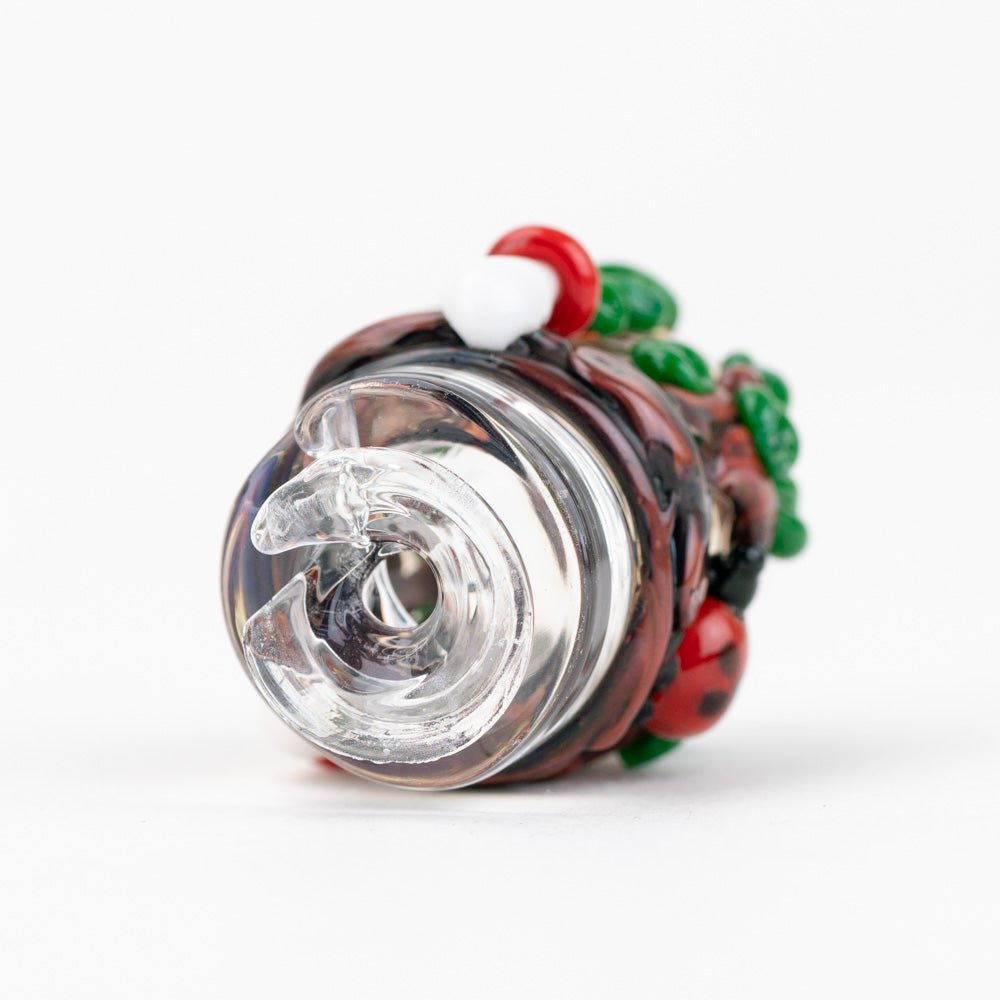 Handmade Puffco Pivot glass top in Renew the Redwood design featuring tree-inspired glass detail.