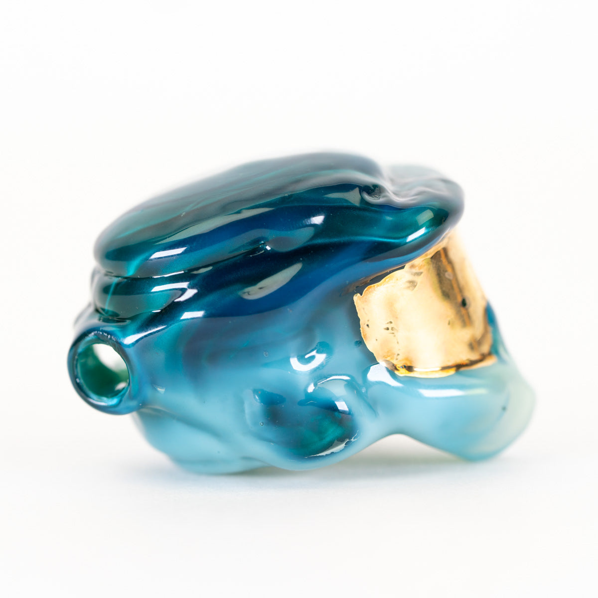 Empire Glassworks style Spartan helmet pendant with blue glass finish