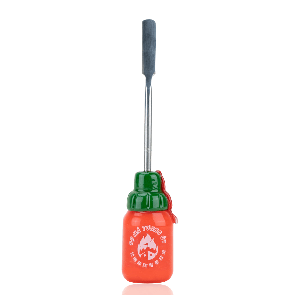 Empire Glassworks Sriracha Dabber with hot sauce bottle-inspired glass detail and metal working end