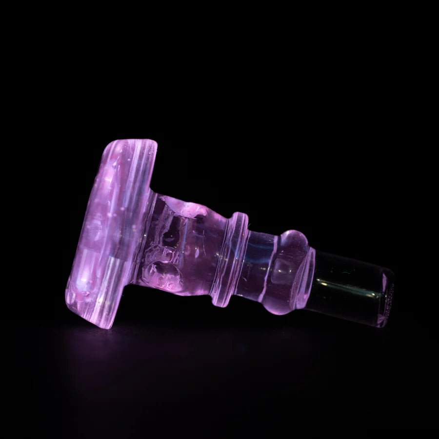 Empire Glassworks joystick showing its pink color under ultraviolet light