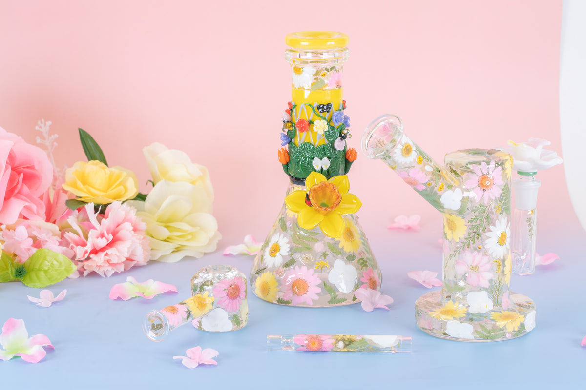 A collection of new glass and accessories for sale at Empire Smokes