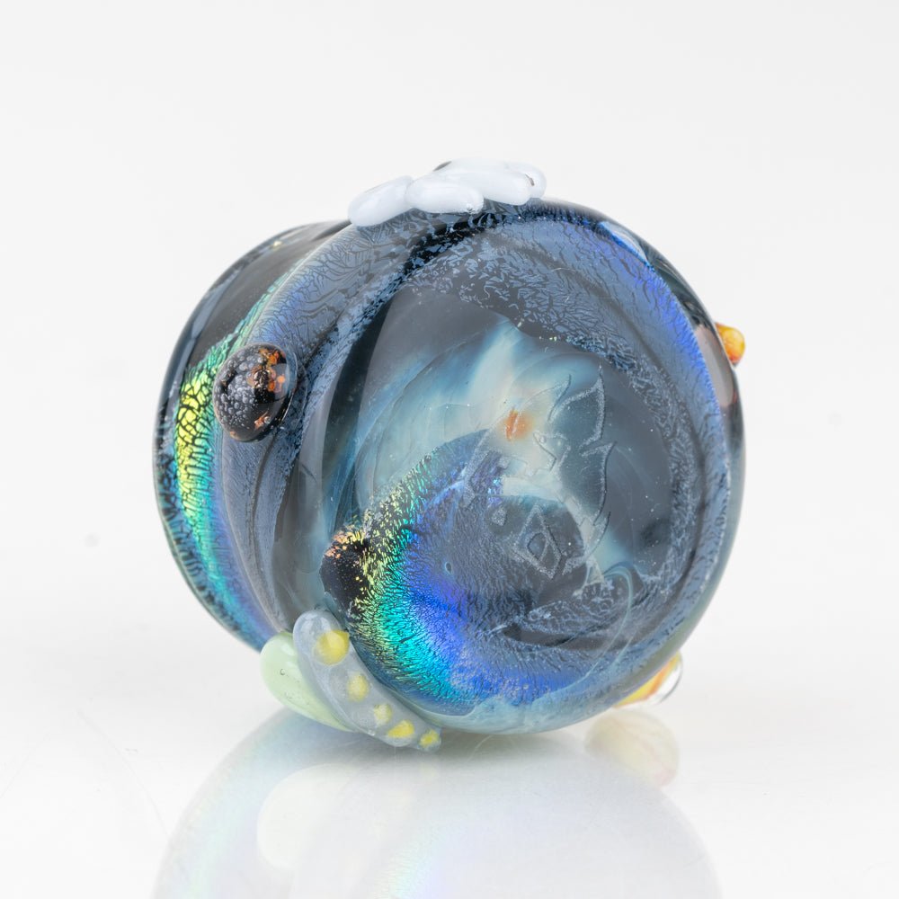 Galaxy inspired concentrate storage jar with shimmering dichroic glass details