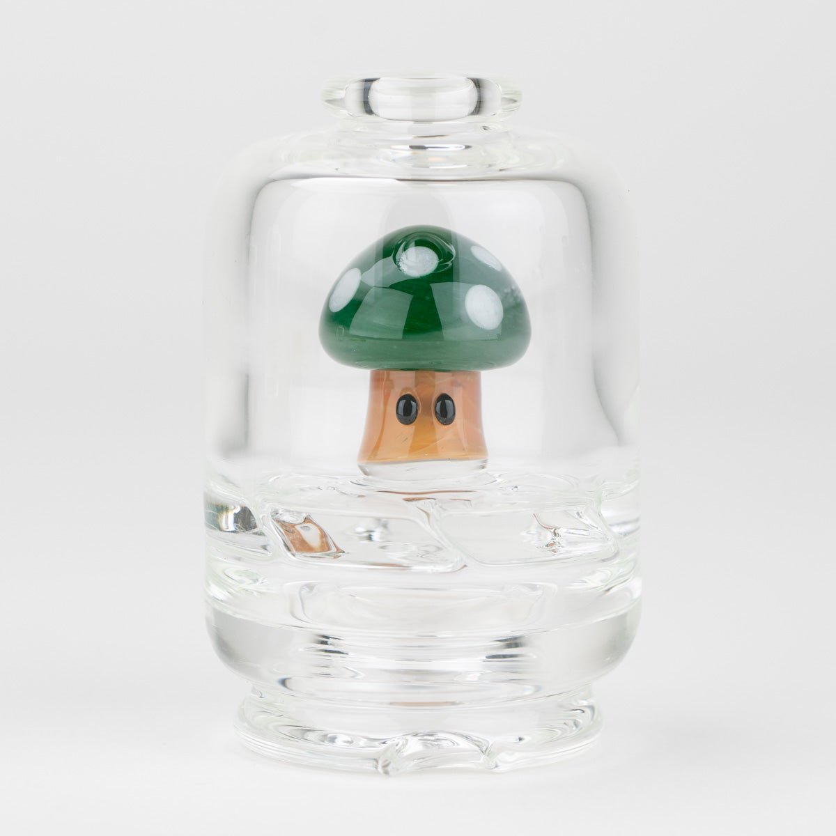 Green Mushroom Puffco Peak dry top attachment with clear glass and mushroom detail