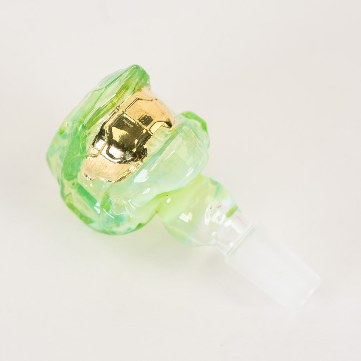 Halo 14mm Bowl Piece with green glass and gold helmet accent
