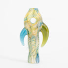 Close up detail of Hazey Oasis Arrowhead chillum showing layered linework