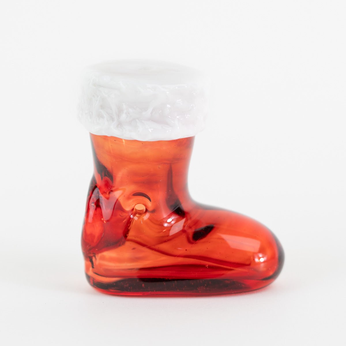Empire Glassworks Holiday Stocking Boot Bubbler with frosted white cuff