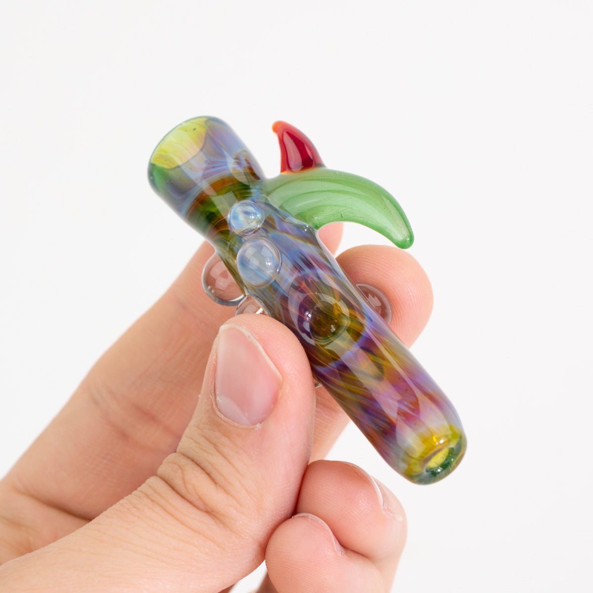 Front view of Home Blown Glass Majick Potion chillum