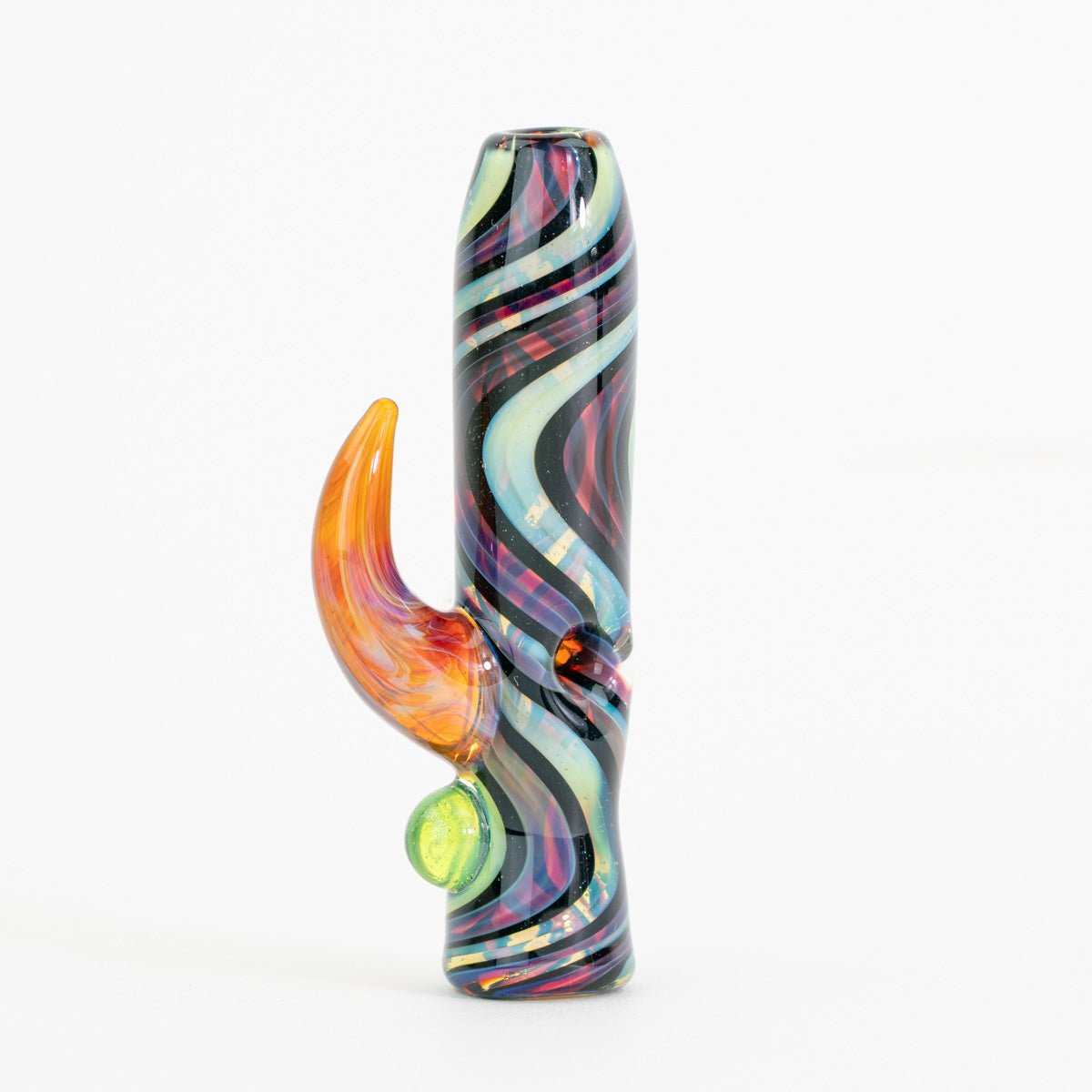 Close up detail of Oracles Chamber chillum showing layered colorwork and chamber accent