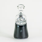 Clear glass device on white background