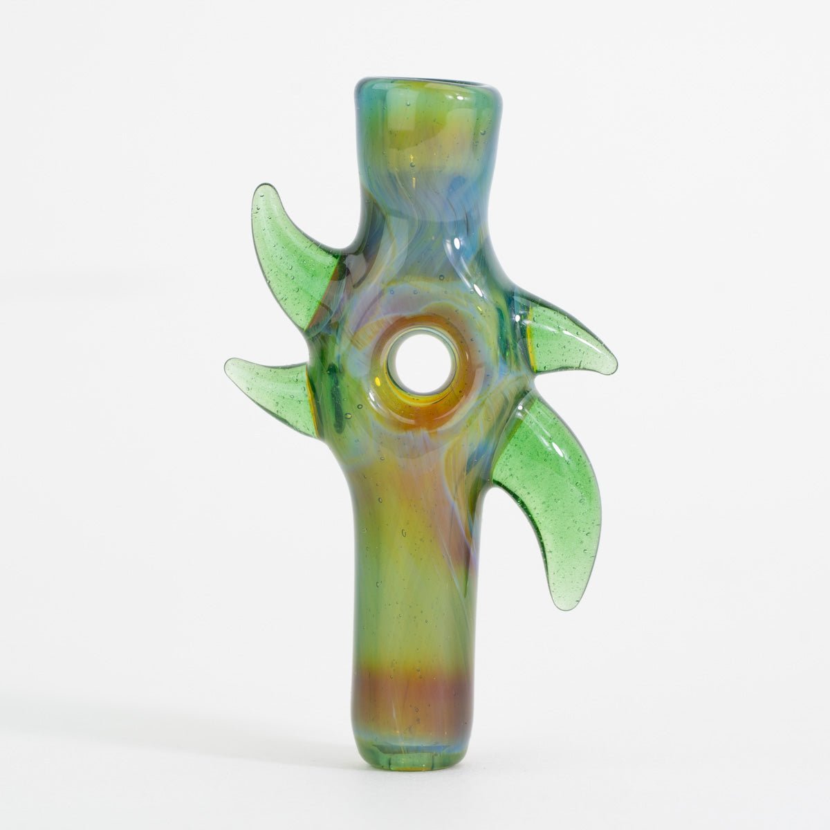 Winged Orus Egyptian Green chillum by Home Blown Glass with sculpted side fins