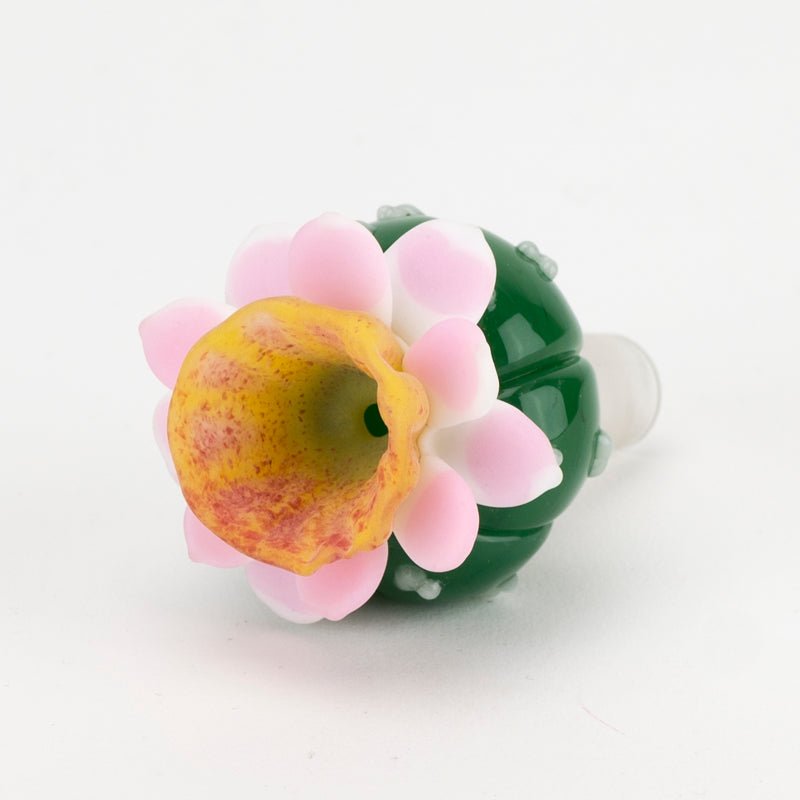 Sculpted peyote cactus glass bowl featuring a rounded green botanical design