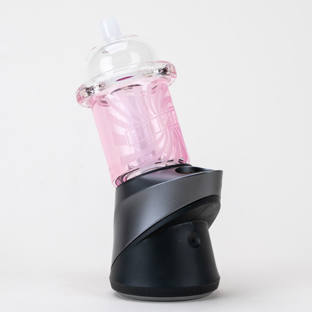Pink lemonade slushie Puffco glass attachment with a translucent pink cup-inspired design