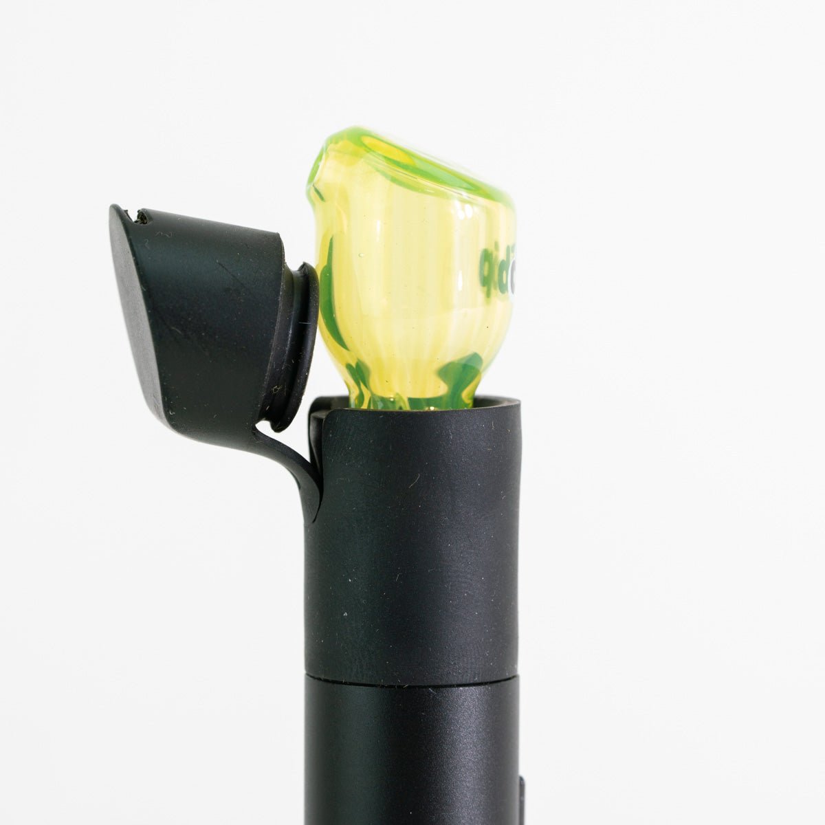 Transparent lime glass side piece attachment installed on pivot