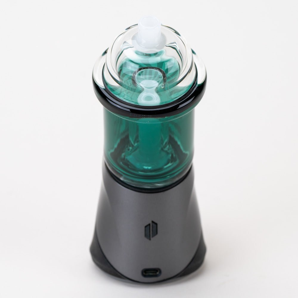 Back view of the Baja Breeze Puffco Peak glass attachment on a device
