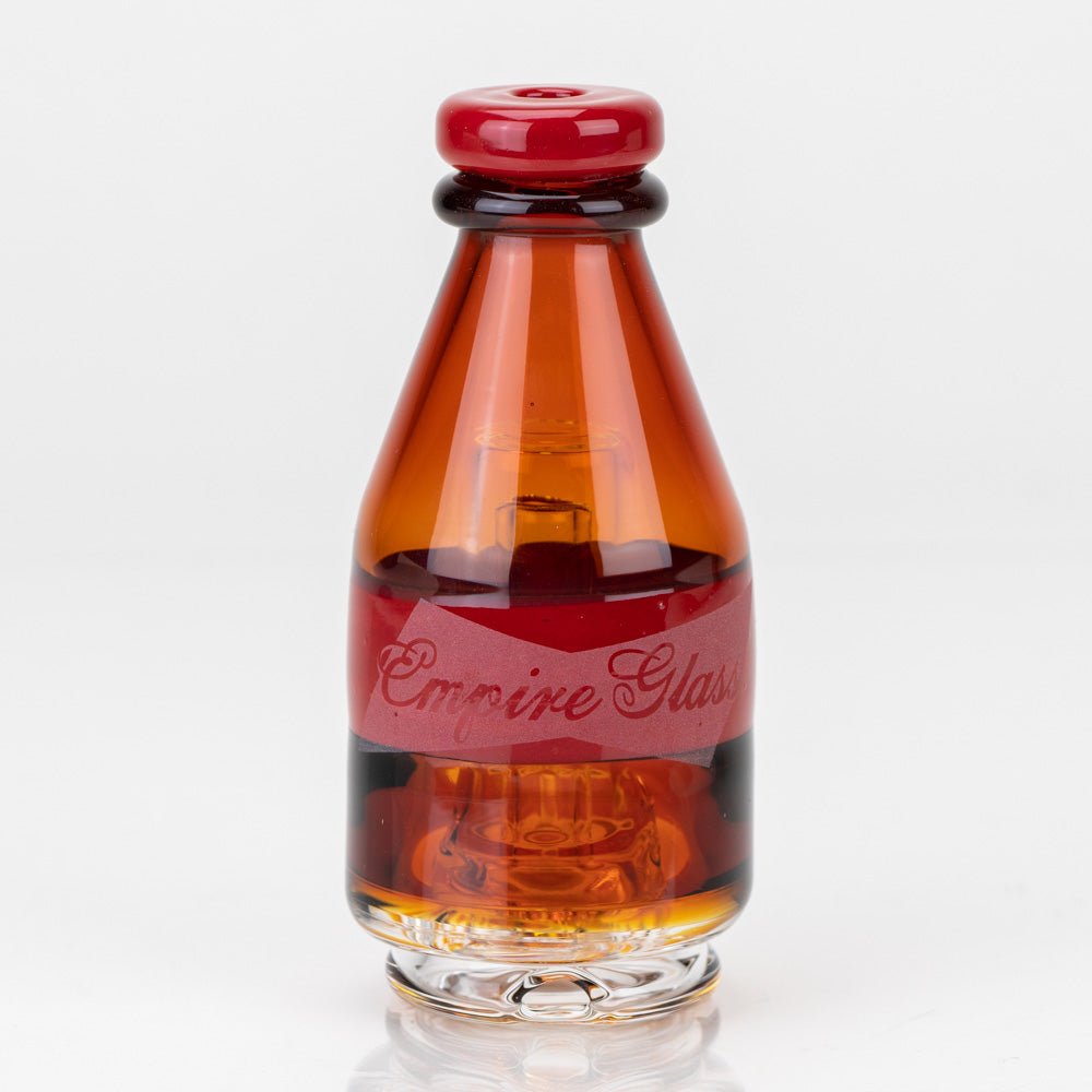 Puffco Peak Pro beer bottle glass attachment with sandblasted label detail