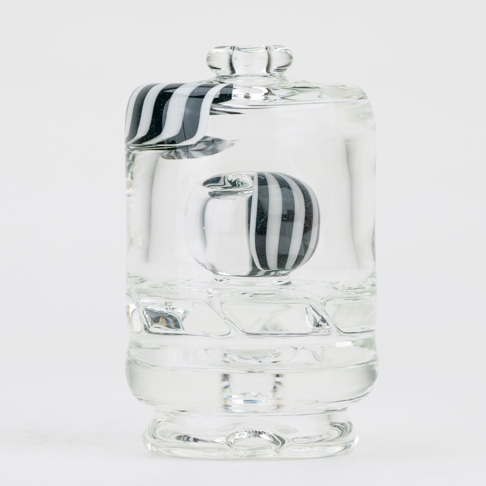 Puffco Peak Pro dry attachment in a black and white striped design