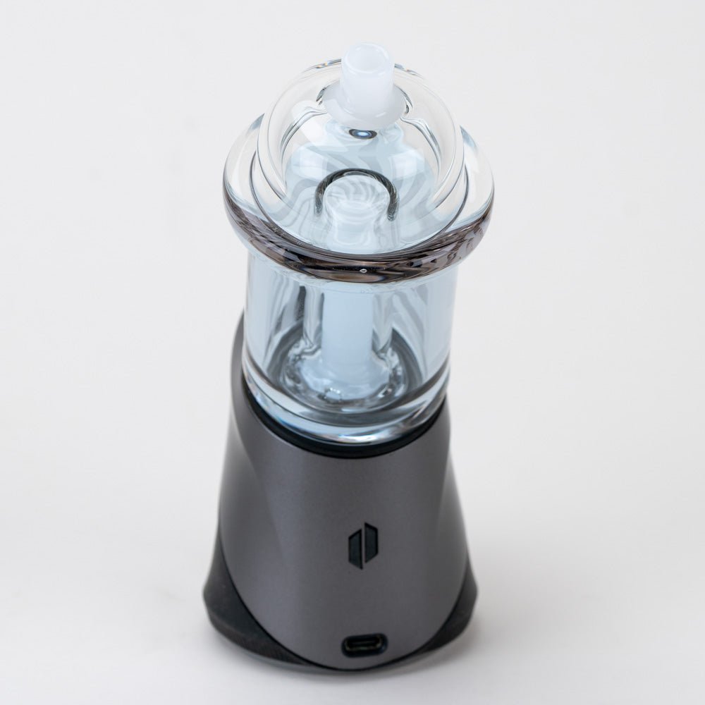Puffco Peak Slushie glass attachment in a blue and purple cotton candy finish