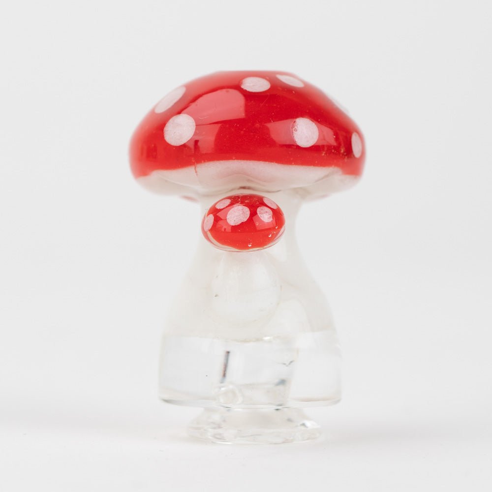 Closeup of the red mushroom glass mouthpiece for Puffco Pivot