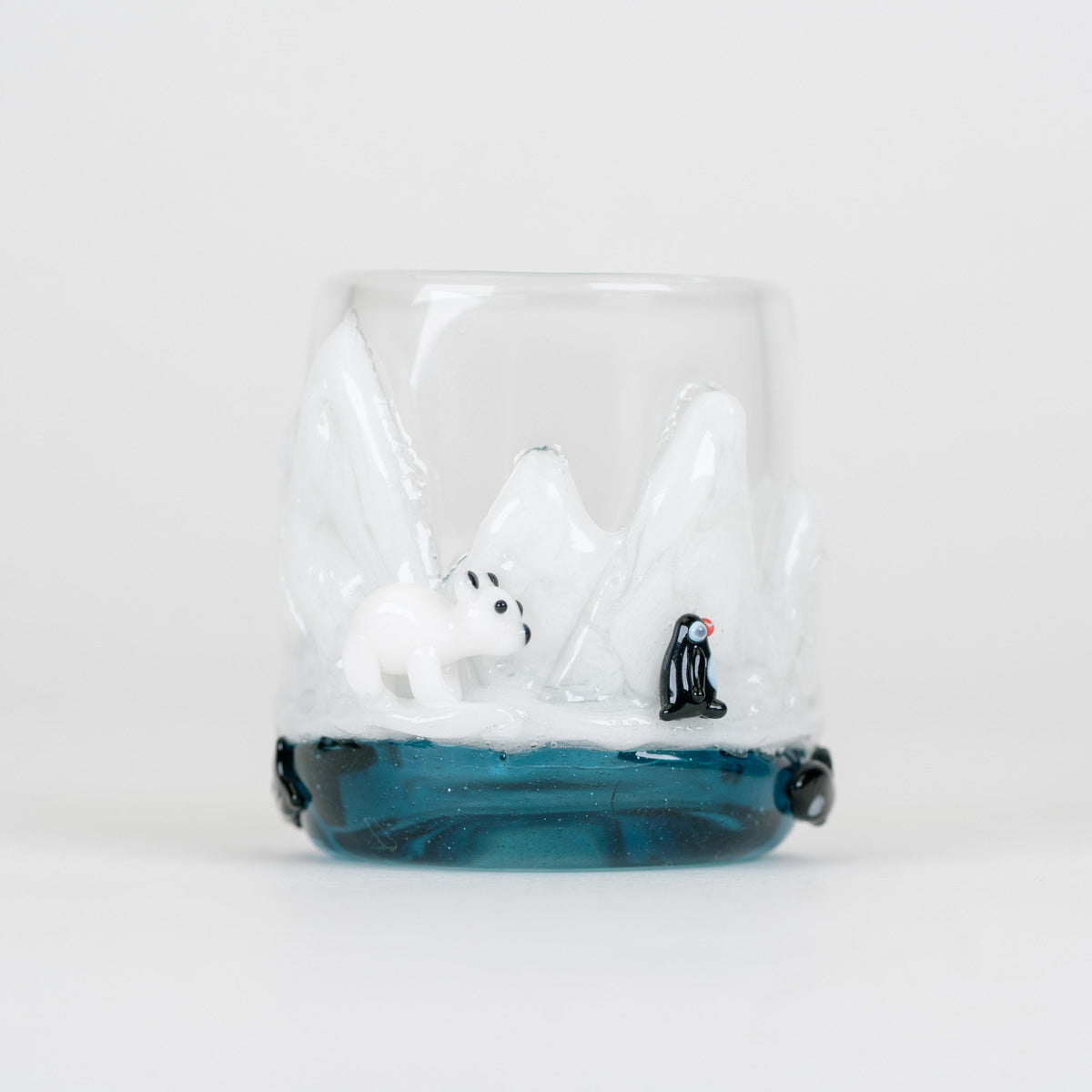 Arctic-themed glass attachment for the Puffco Proxy Core with white ice and blue water