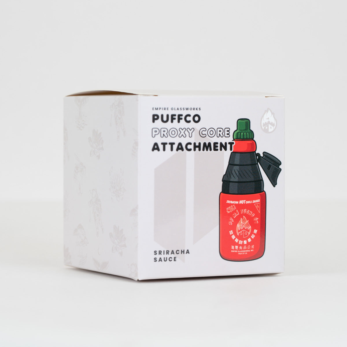 Detailed view of the red, white, and green Sriracha-inspired Proxy Core design