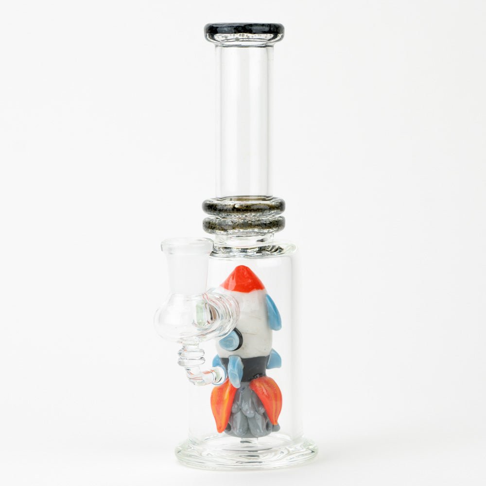 Rocket ship mini tube dab rig with clear glass body and 14mm joint