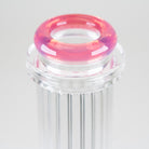 Close-up of the translucent rose-pink comfort rim mouthpiece and clear glass collar on the Rosaline Signature Beaker