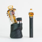 Save the Bees Puffco Peak glass attachment and matching Pivot mouthpiece displayed on Puffco device