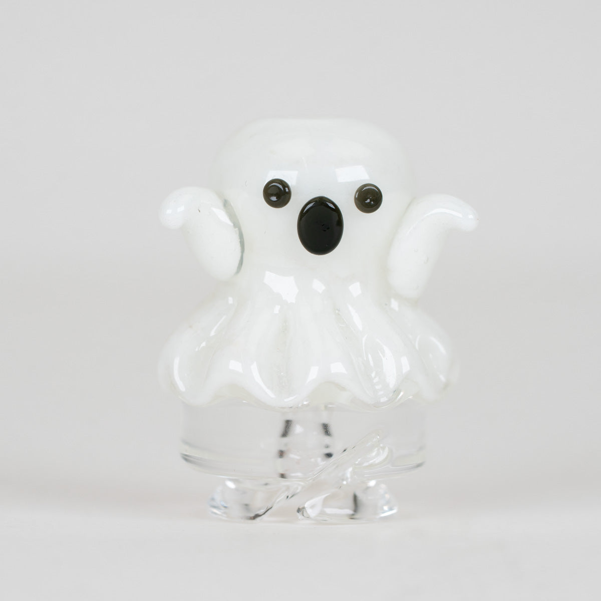 White ghost glass mouthpiece with raised arms for the Puffco Pivot