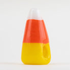 Candy corn-shaped dry pipe with orange, white and yellow stripes.